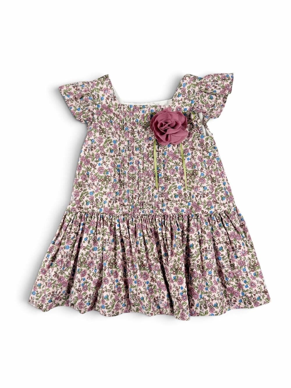 Laura Ashley London Floral Ruffle Dress Pink Purple Cotton Flower size 2